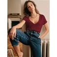 thumbnail image 4 of Women Fashion Deep V-Neck Short Sleeve Tops Solid Casual Loose Basic T Shirt, 4 of 5