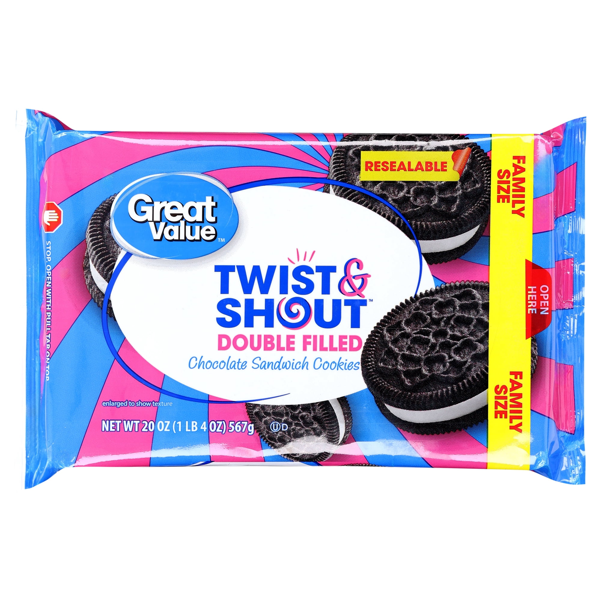 Great Value Twist & Shout Double Filled Chocolate Sandwich Cookies, Family Size, 20 oz