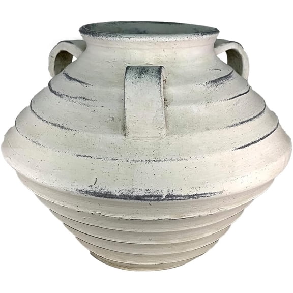 Aria Home Vintage Shabby Chic Ceramic Vase – Rustic Flower Urn for Home Décor, 10" White Wash