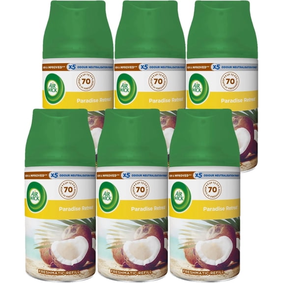 6 Air Wick  Air Freshener Spray Refill Automatic Paradise Retreat Coconut Scent