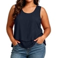 thumbnail image 2 of Qulqfy Solid Women's Tank Tops Plus Size Scoop Neck Flowy Sleeveless Knit Casual Summer Navy Beach Dressy Graphic Shirts 2XL, 2 of 6