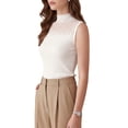 thumbnail image 3 of INSPIRE CHIC Womens Tank Top Hollow Out Sheer Mesh Sleeveless Mock Neck Ribbed Knit Casual Sexy Stretchy Sweater Vest Tops Blouse X Small White, 3 of 6