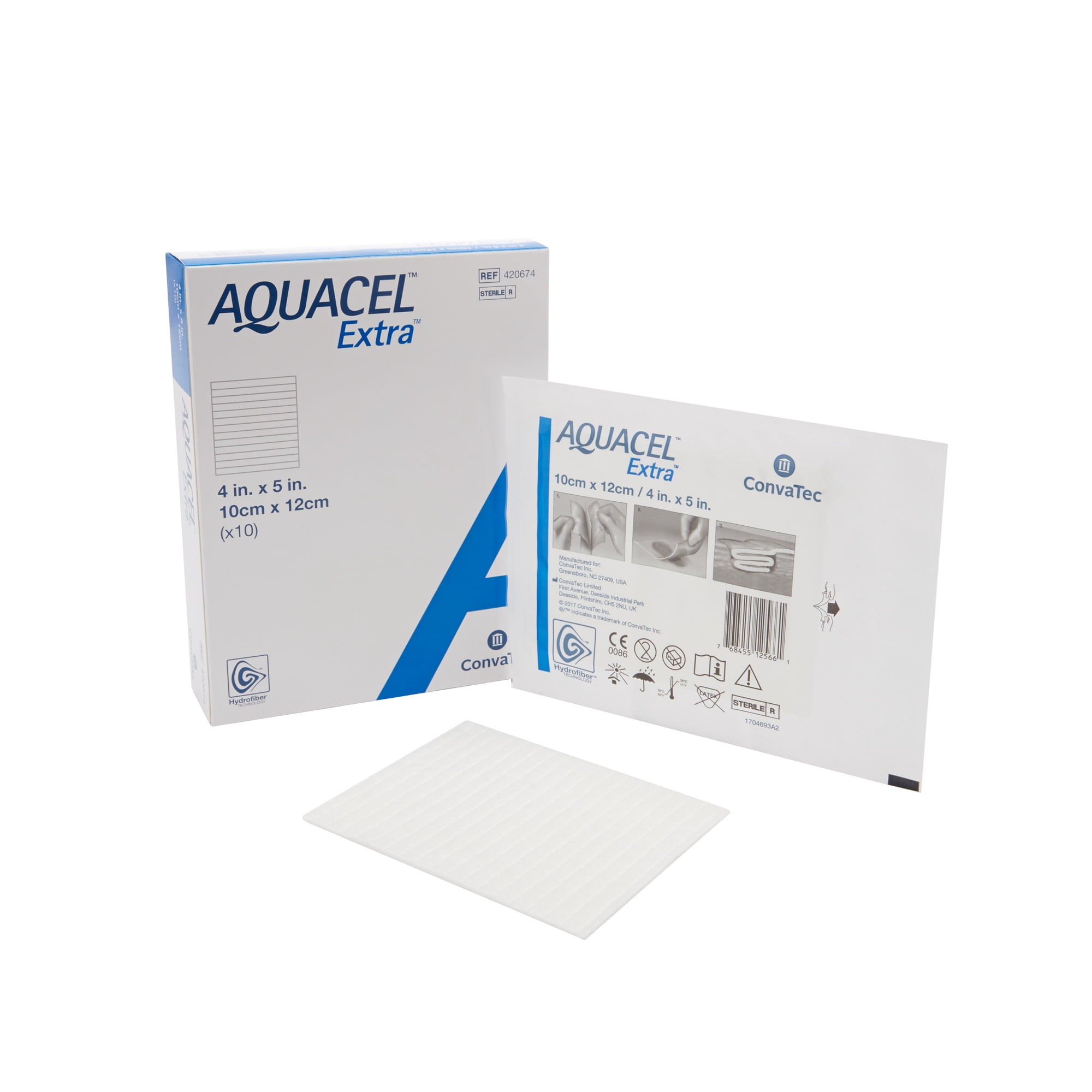 Aquacel Extra Hydrofiber Dressing White 4 x 5" 420674, 1 Ct