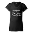 thumbnail image 2 of Wild Bobby Plot Twist He Lives Luke 24:23 Inspirational/Christian Women Standard V-Neck Tee, Black, Small, 2 of 5