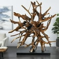 thumbnail image 2 of 77" x 75" Brown Teak Wood Handmade Large Oversized Tree Root Floor Abstract Sculpture with Live Edge Teak Base, by DecMode, 2 of 8