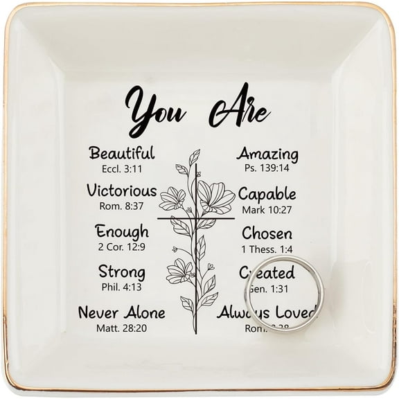 You're Amazing Jewelry Tray Dish Flower and Leaves Jewellery Dish Inspirational Quotes Trinket Tray for Rings Jewelry Tary Birthday Gifts Bedroom Decor Gift for Women Mother's Day Gifts