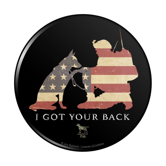 I Got Your Back Soldier and German Shepherd Dog American Flag Pinback Button Pin