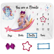 Luka&Lily Baby Milestone Blanket, Unicorn Baby Monthly Milestone Blanket Girl, Baby Shower Gift , Headband 2 Markers 60"x40"