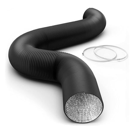 10 inch 25 feet Flex Air Aluminum Ducting 4 Layer Protection Dryer Hose with Clamps, for HVAC Ventilation/Grow Tents/House Vent, Black