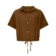 thumbnail image 4 of WREESH Womens Cropped Button Down Shirt Linen Drawstring Waist Short Sleeve Casual Summer Top, 4 of 6