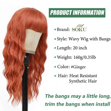 FGERFE-Ginger Wavy Wig with Air Bangs Women's Short Bob 20 Inch Ginger Red Hair Wave Synthetic Curly Cosplay Wig for Girls Daily Use Colorful Redhead Wigs