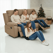 3 Seater Couch for Family Living Room Brown Manual Reclining 3 Seater Sofa Couch for Living Room, Family Recliner Sofa Tool-Free Assembly, Home Theater & RV Furniture