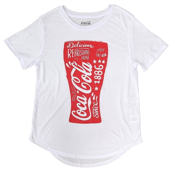 Womens White Short Sleeve Coca-Cola Coke Scoop Bottom T-Shirt Tee Shirt Large