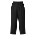 thumbnail image 7 of LEKWK Linen Crop Pants for Women Elastic Waist Casual Wide Leg Pants Loose Fit Solid Comfy Palazzo Bottoms with Pockets Fashion Beach Vacation Outfits, 7 of 7