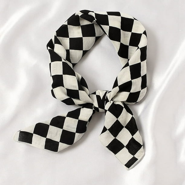 Nvzi Bufanda elegante y personalizada, bufanda cuadrada pequeña de algodón y lino, bufanda pequeña con diadema, bufanda (blanco y negro)