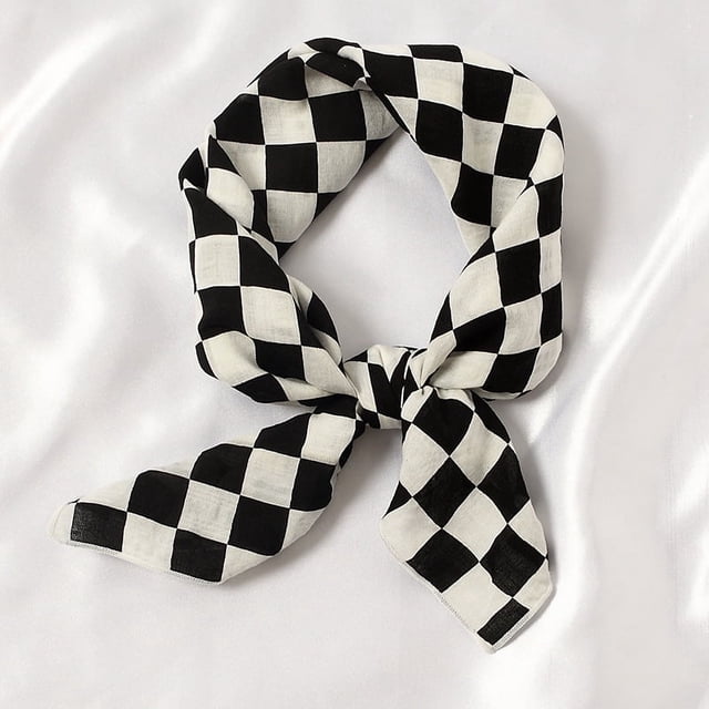 Nvzi Bufanda elegante y personalizada, bufanda cuadrada pequeña de algodón y lino, bufanda pequeña con diadema, bufanda (blanco y negro)