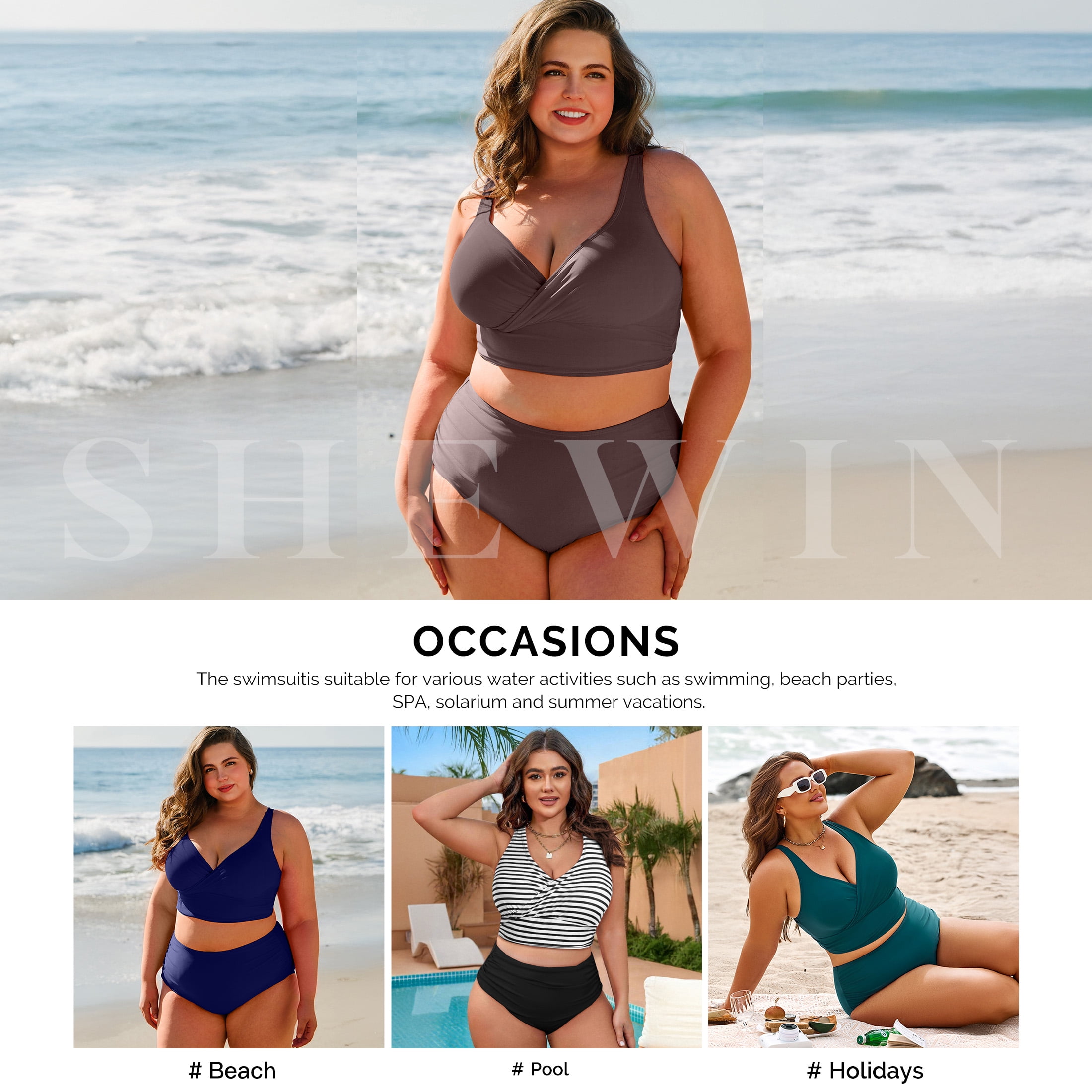 Plus Size Bikini Sets for Women Two Piece Bathing Suit Adjustable Straps Swimming Suits for Women Sporty Swimsuits Brown 2X - image 5