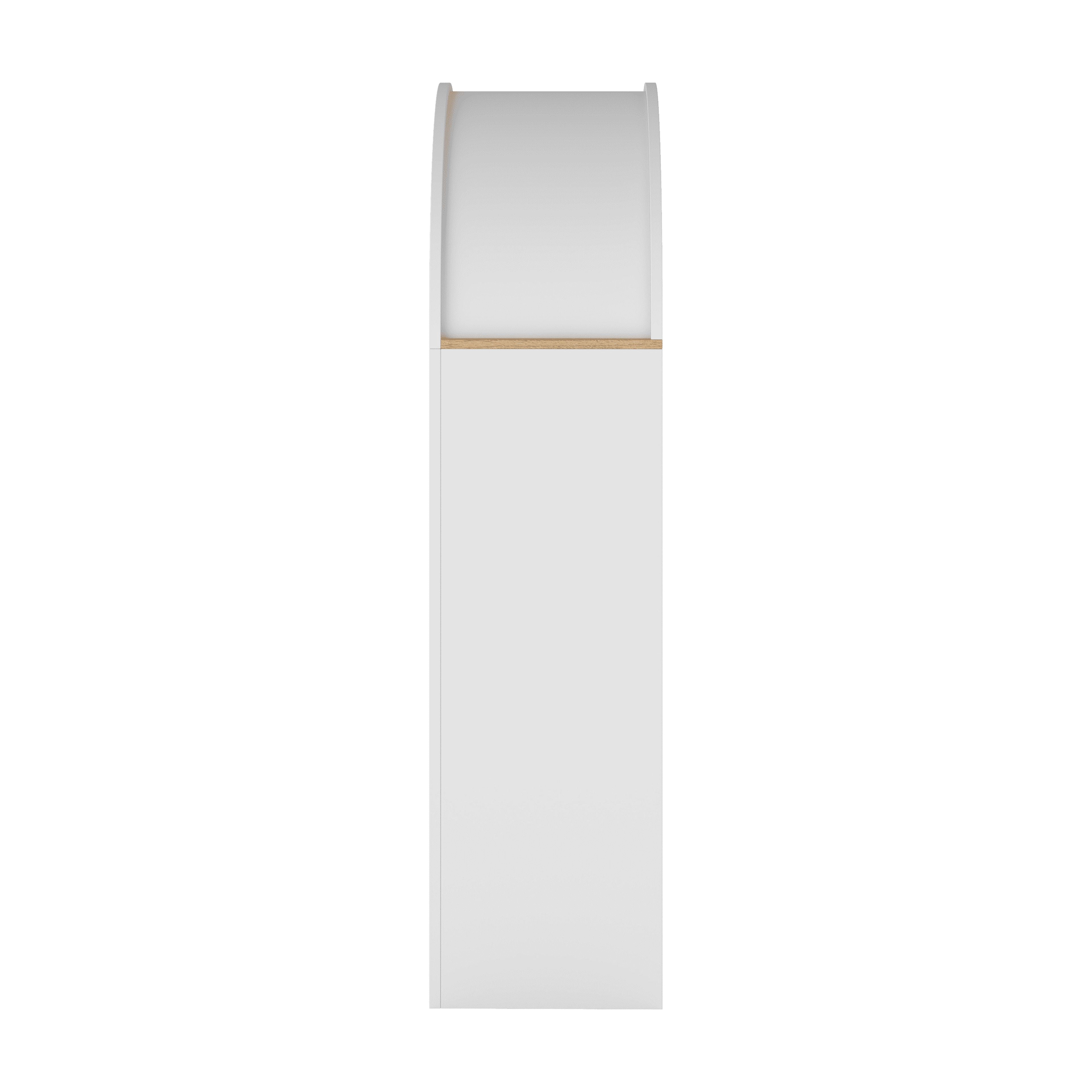 47 Inch Arched Freestanding Display Rack, White Frame 4-Tier Woodgrain Open Storage Shelf, Curved Base Accent Bookcase for Living Room Bedroom Entryway Small Spaces