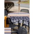 thumbnail image 5 of Square Outdoor Tablecloth With Umbrella Hole And Zipper– Vintage Boho Geometric Stripes Waterproof Patio Table Cover for Party, Picnic, Backyard, 60"x60" , Purple Brown, 5 of 8