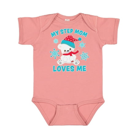 

Inktastic Polar Bear My Step Mom Loves Me in Santa Hat with Snowflakes Gift Baby Boy or Baby Girl Bodysuit