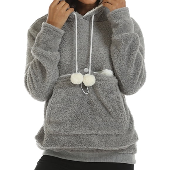 Women'S Autumn & Winter Thick Hoodie With Large Pocket Solid Color Pet Hoodie Sweatshirt" Women'S Hoodies & Sweatshirts Grey Xxxl