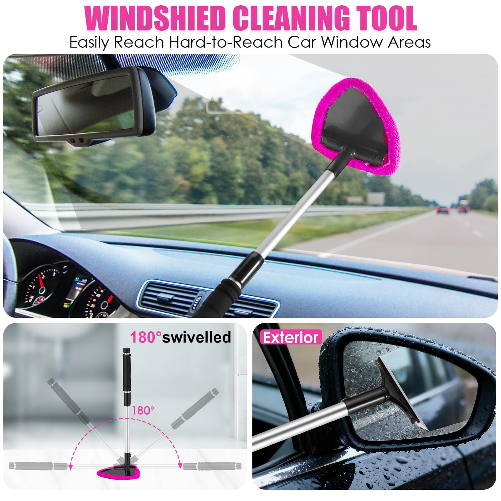 Pink Car Interior Detailing Kit, Auto Cleaning Set with Handheld Vacuum, Detailing Brushes, Windshield Cleaner and Cleaning Gel, Perfect Car Accessories for Women