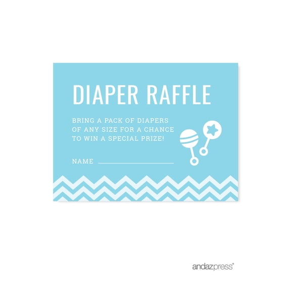 Diaper Raffle Baby Blue Chevron Baby Shower Games, 30-Pack
