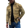 thumbnail image 4 of WREESH Mens Trendy Shackets Jacket World Map Print Button Up Jacket Slim Long Sleeve Jacket with Pockets Khaki A, 4 of 5