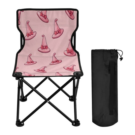 600D Oxford Camping Chair Portable Foldable Chair Supports 220 lbs for Picnic, Fishing, Backpacking Pink Cartoon Witch Hats