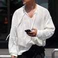 thumbnail image 2 of safuny Men's Fashion Solid Color Pullover Outwear Loose Tops Big&Tall Long Sleeve Shirts V Neck Sweatshirts Casual Hollow Out Knitted Sweaters White L, 2 of 3