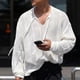 thumbnail image 1 of pstuiky camisas de manga larga para hombre, Suéter de punto transparente, elástico, con cuello en V y manga larga para hombre. camisetas de hombre xxl, 1 of 3