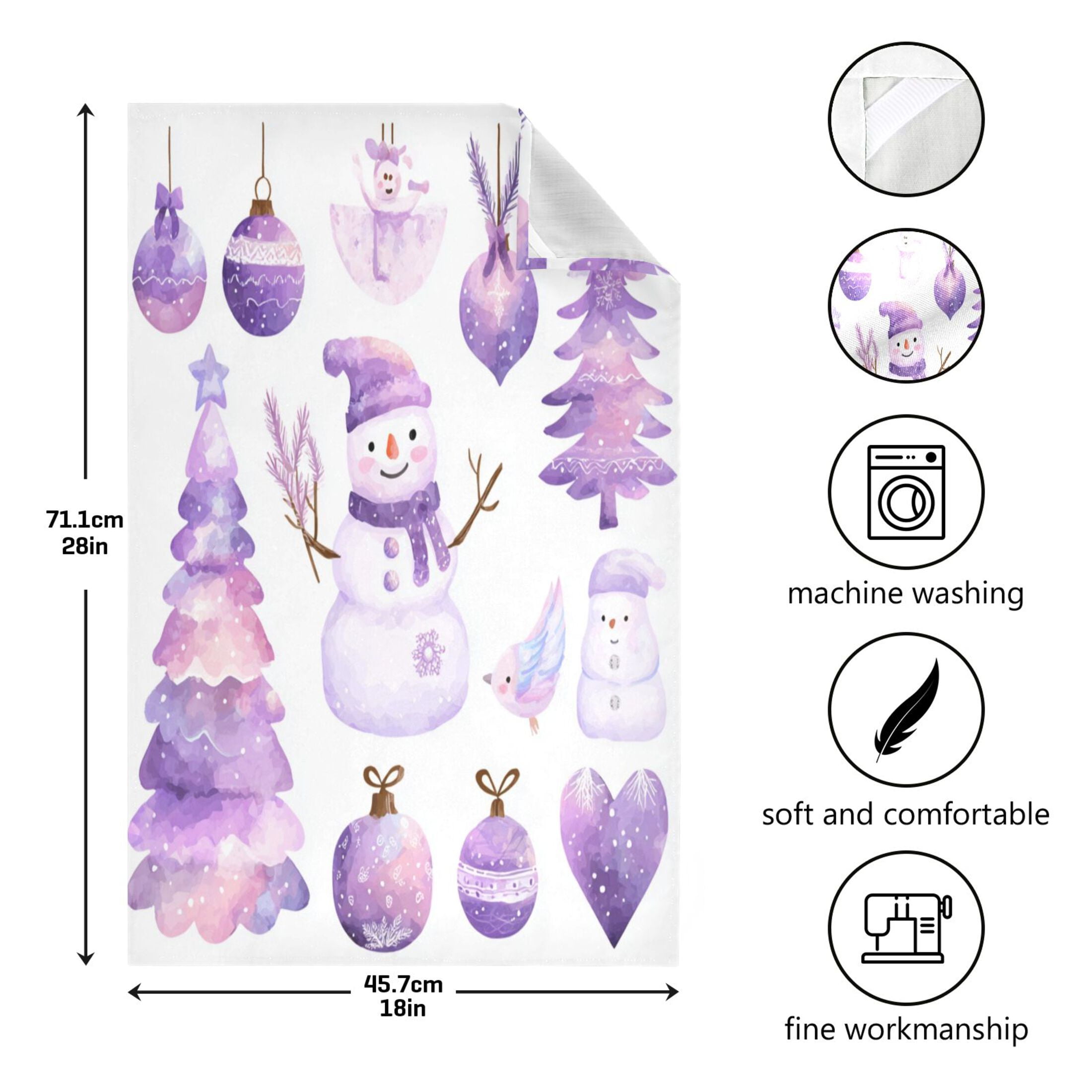Kitchen Towel 28x18 Inches x6，Plate Towel, Decorative Towel, Napkin, Tea Towel Tea Towels For Kitchen Dish Cloths & Dish Towels Cute Purple Christmas Snowman