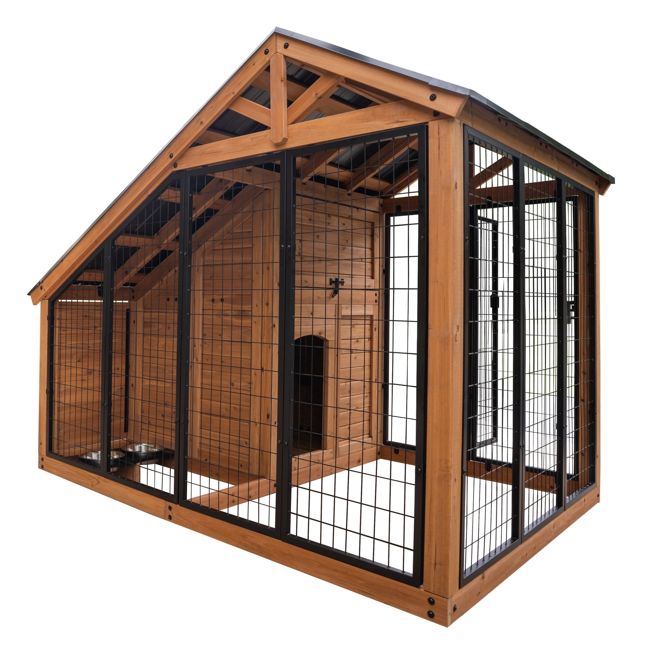Backyard Discovery 7'x5' Waggin' Retreat Cedar Wood Dog Kennel, Galvanized Steel Roof