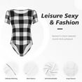 thumbnail image 4 of KLL Women 's Crew Neck Bodysuit Jumpsuits White And Black Plaid Print Short onesies Stretch T Shirts, 4 of 7