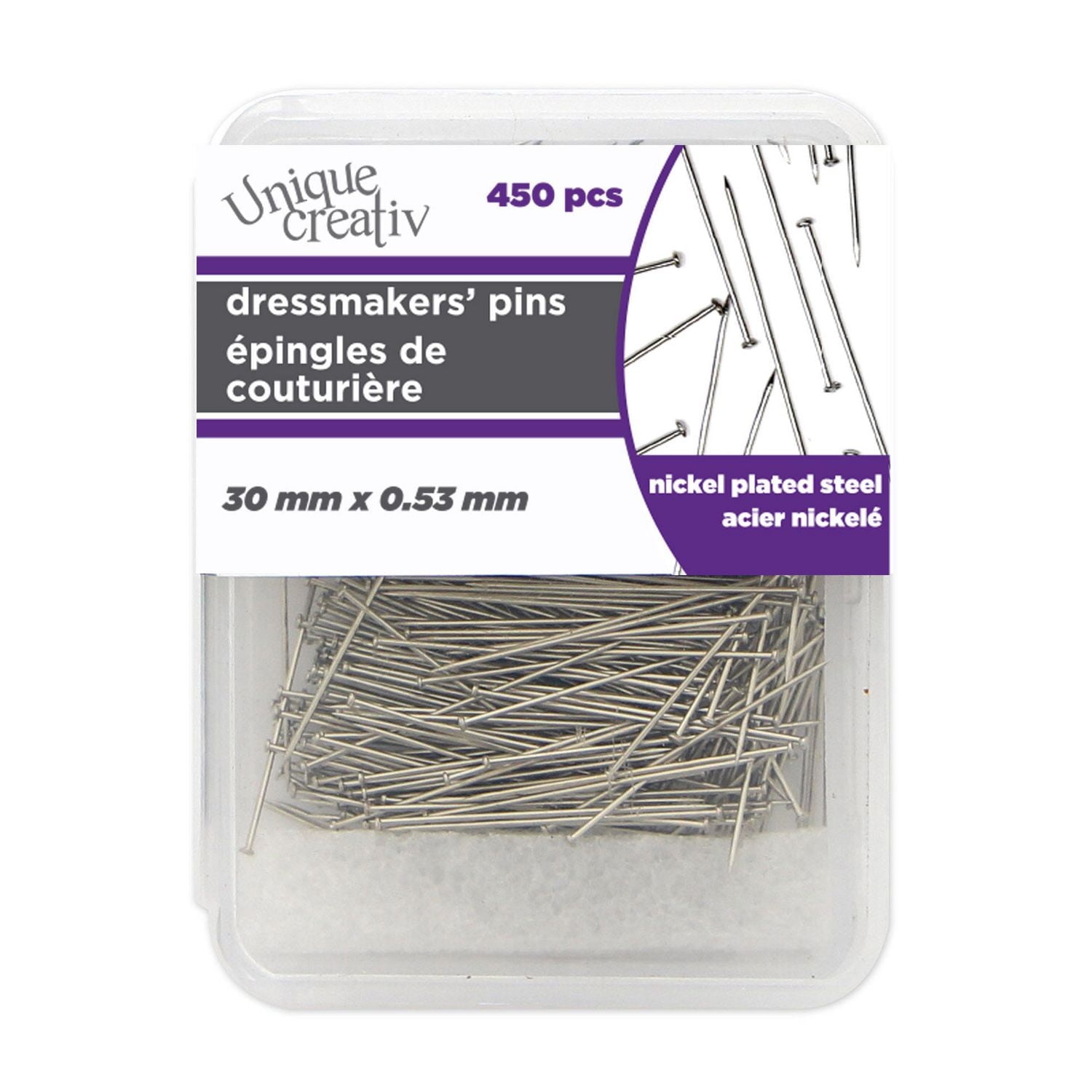 UNIQUE CREATIV Dressmakers’ Pins — Ball Point, 30 mm × 0.53 mm, 450‑Pack, 450 pieces, 30 mm x 0.53 mm