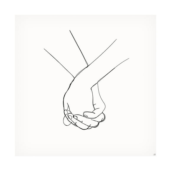 Canvas Wall Art - Line and Brush 'Holding Hands 5' Wall Art for Living Room, Bedroom, or Office DÃ©cor by Trademark Fine Art - 14 x 14 Inches