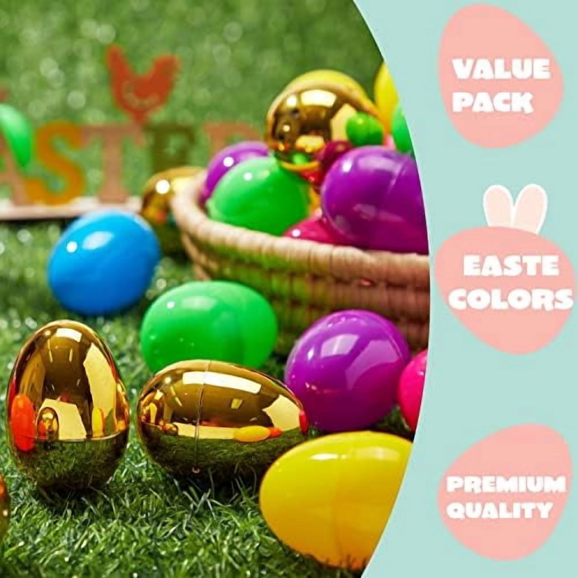 500PCS Plastic Easter Eggs, Empty 2.3" 494PCS Colorful with 6PCS Golden Eggs Bulk Fillable for Easter Hunt Party Favor Basket Stuffers Filler Classroom Prize Supplies Decor