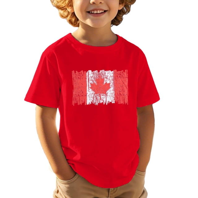 T-shirt Canada Filles Feuille d'Érable Canadienne Graphique Col Rond Manches Courtes Tee Enfants Fête du Canada Imprimé Graphique Mode Garçons Feuille d'Érable Drapeau Imprimé Haut