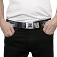 thumbnail image 3 of Crunchyroll Belt, Seatbelt Buckle Belt, Cowboy Bebop Spike Vicious and Faye Pose and Logo Blue Yellow, 30 to 44 Inches, 3 of 9