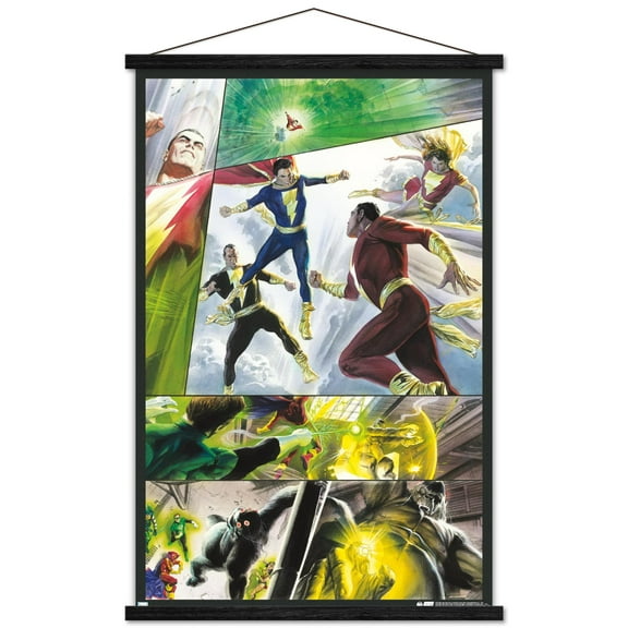 DC Comics Justice League - Shazam Family and Black Adam Wall Poster with Magnetic Frame, 22.375" x 34"