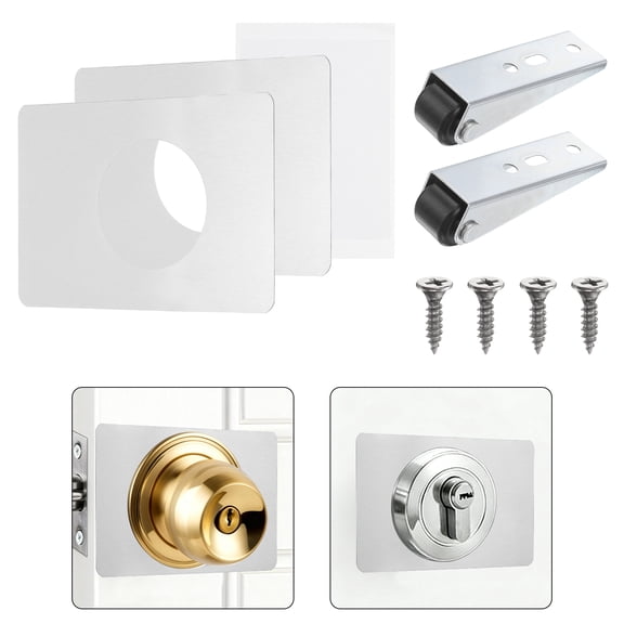 2Pcs Door Knob Plates Door Reinforcement Plate with Black Wheel, Silver
