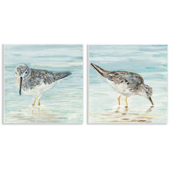 Stupell Industries Piping Plover Shoreline Birds Animals Painting Unframed Art Print Wall Art, 12 x 12, Set of 2