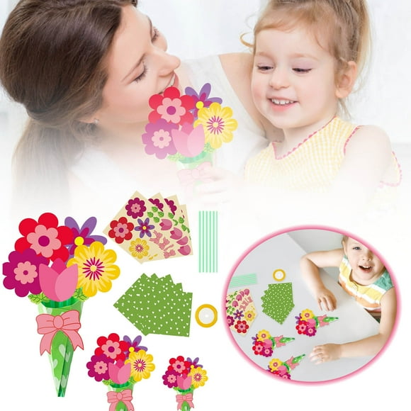 Binwennn DIY Flower Bouquet Craft Kit Day Flower Paper Crafts For Kids Make Your Own Flower Bouquet For Mum Crafts Classroom Home Activities Half Fold Greeting Cards Task Storage for Teachers 21st