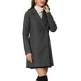 thumbnail image 3 of Allegra K Women's Double Breasted Lapel Raglan Long Sleeve Mid Length Overcoat L Dark Grey, 3 of 5