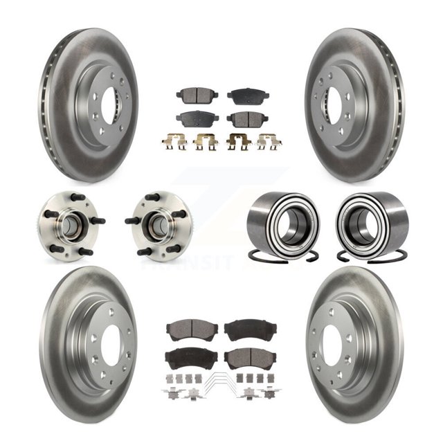 Transit Auto Front Rear Hub Bearing Assembly Coated Disc Brake Rotor and Ceramic Pad Kit (10Pc) for Car Ford Fusion Mazda 6 Lincoln MKZ Zephyr Mercury Milan Left Right Driver Passenger Side KBB-108372
