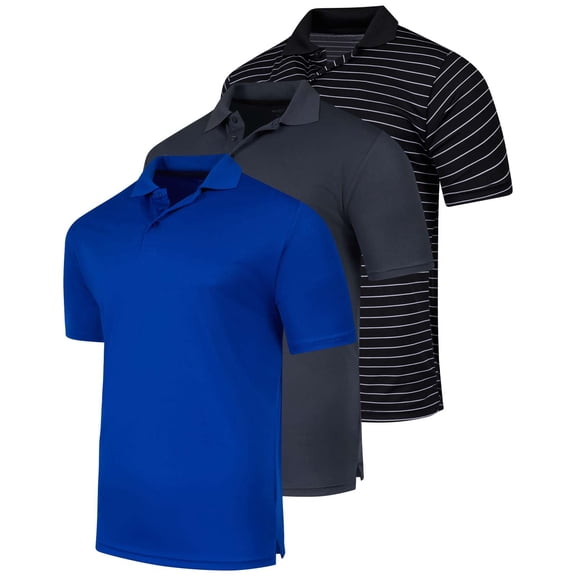 Real Essentials 3 Pack: Men's Short Sleeve Golf Polo Casual Workout Sports Moisture Wicking Collared Shirt (Big & Tall)