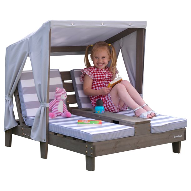 KidKraft Wooden Outdoor Double Chaise Lounge with Cup Holders, Kid's