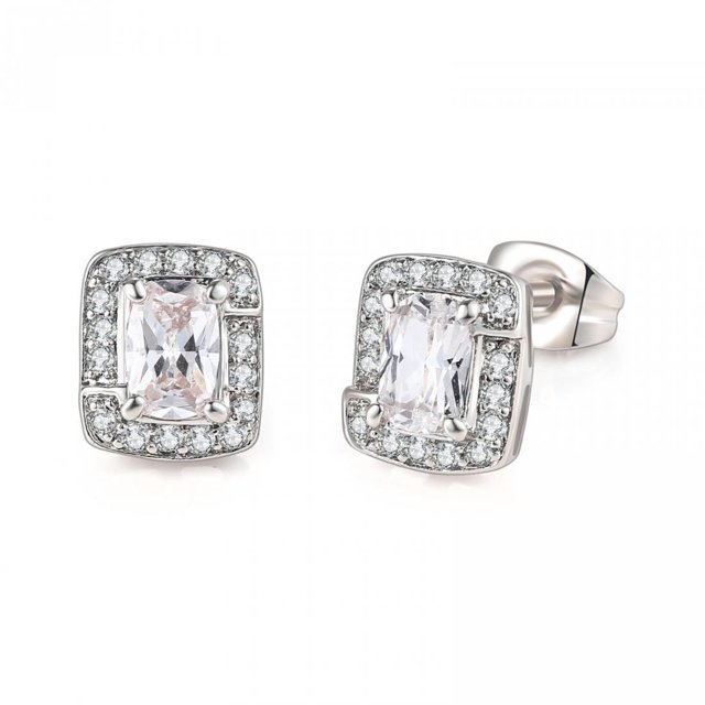 Daisyyozoid Wholesale Multicolor Earrings Color Zircon Single Full Diamond, Crystal Earrings(Platinum Rectangle)