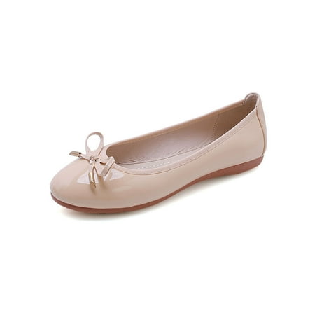 

Rotosw Womens Flats Round Toe Ballet Flats Slip On Shoes Ballerina Flats with Bows Casual Shoes Dance Breathable Flat Shoes Dress Shoes Flats for Women Apricot Patent Leather 6.5