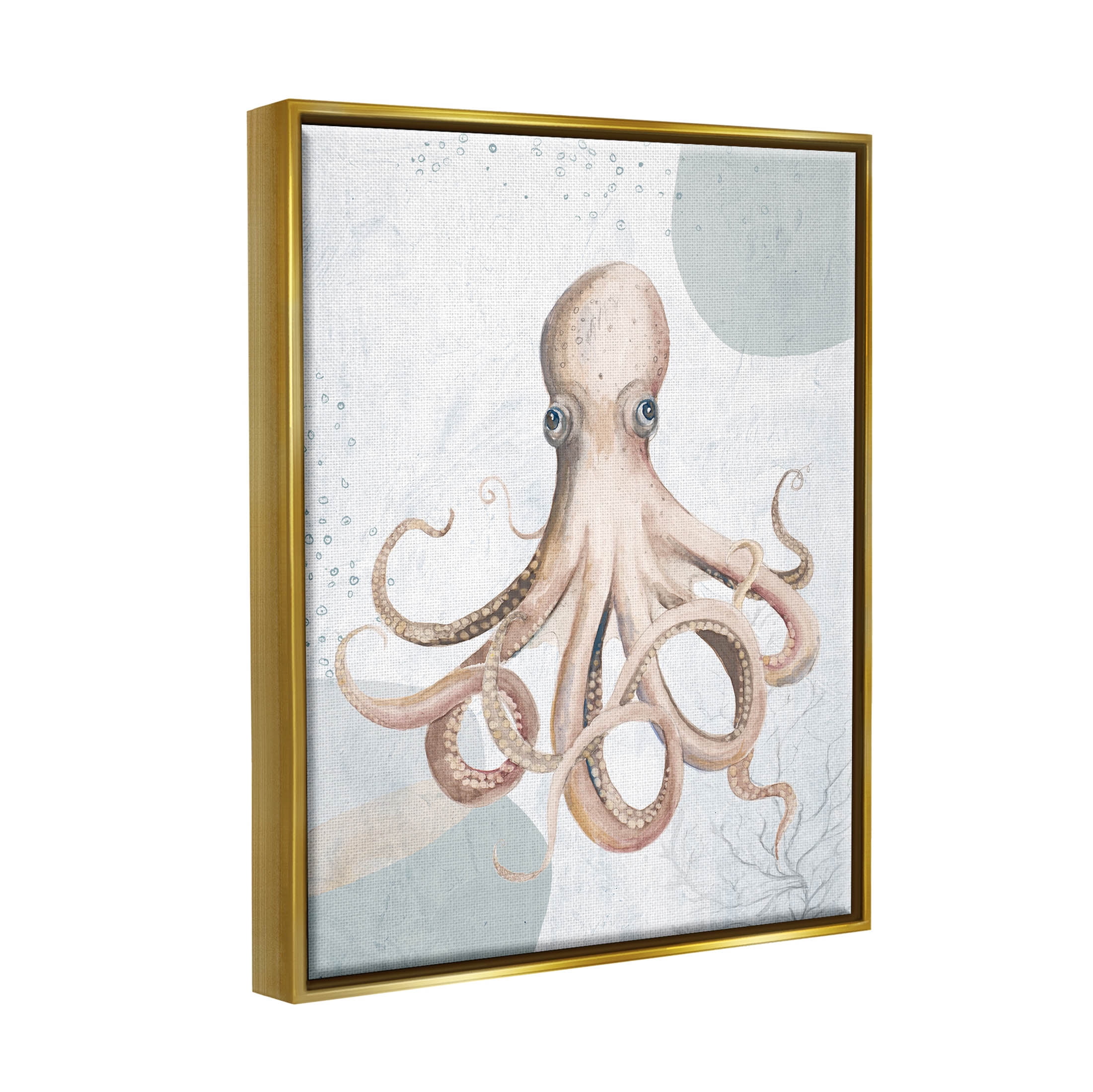 Stupell Industries Aquatic Octopus Sea Life Graphic Art Metallic Gold Floating Framed Canvas Print Wall Art, Design by Patricia Pinto